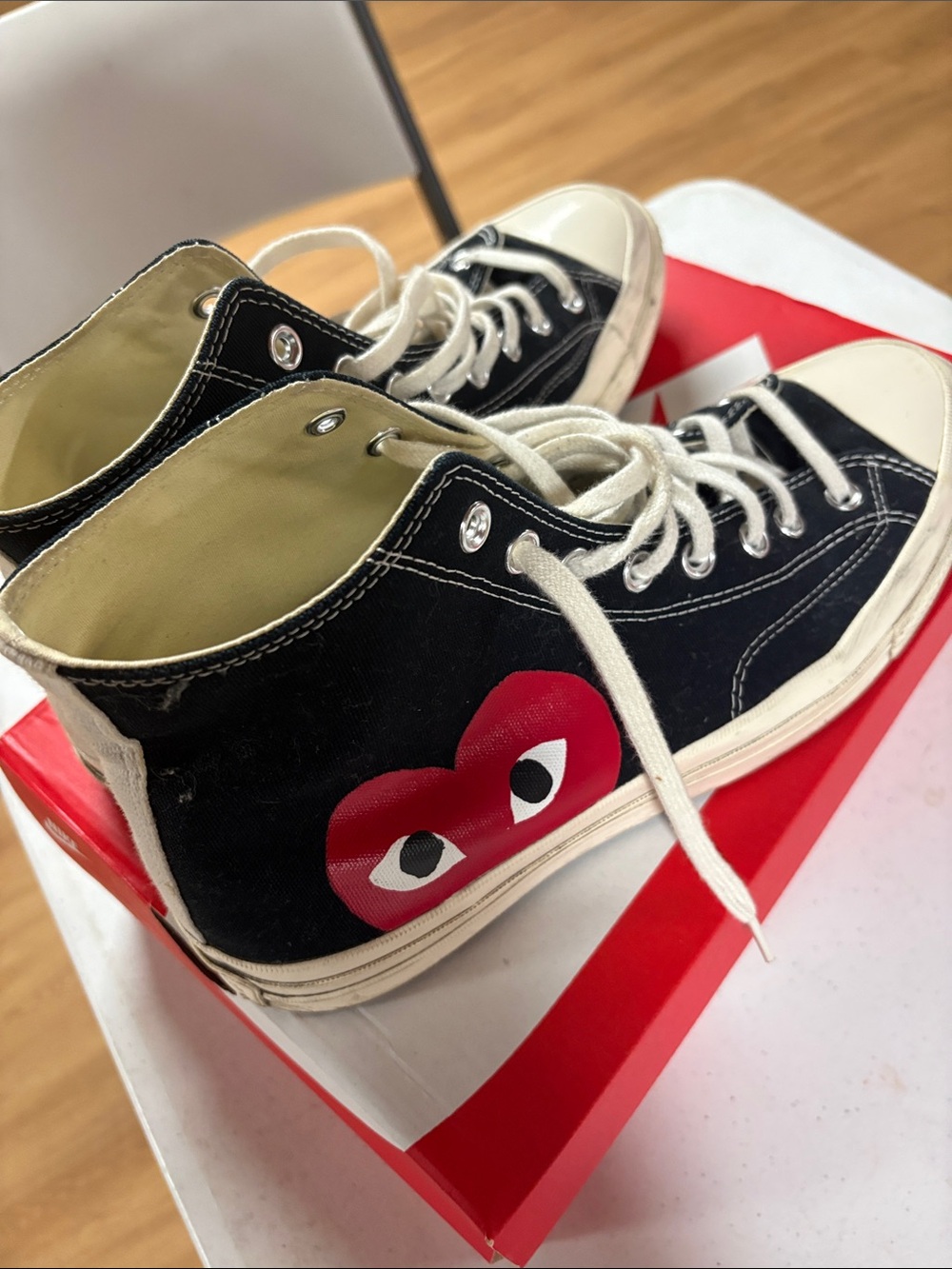 Converse Red and Cream High-Top Sneaker with Heart Logo - Picture 3 of 7